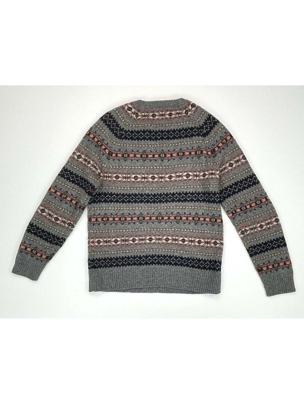 JCrew Mens Fair Isle Lambswool Sweater Gray Knit Small S Nordic Crewneck *read*